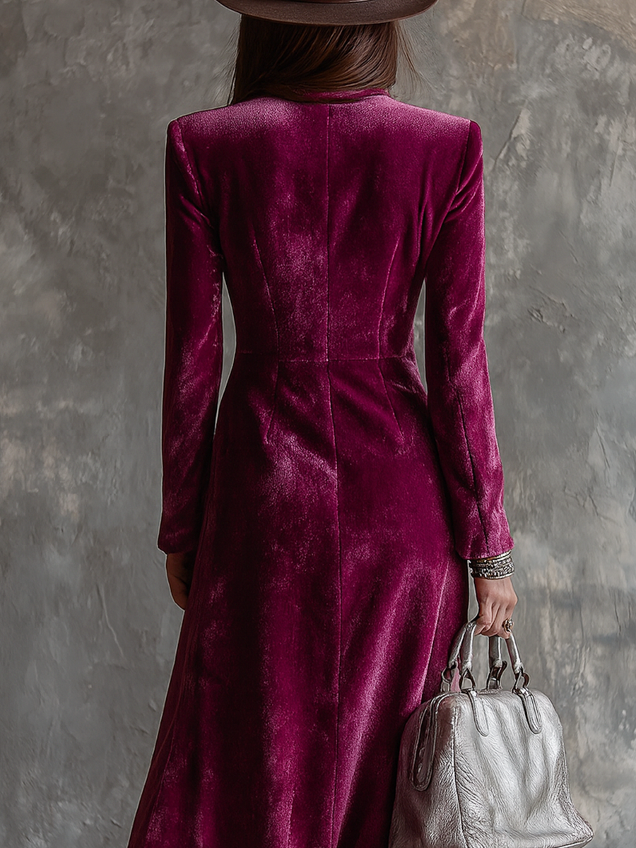 Vintage Button-down Velvet Long Blazer