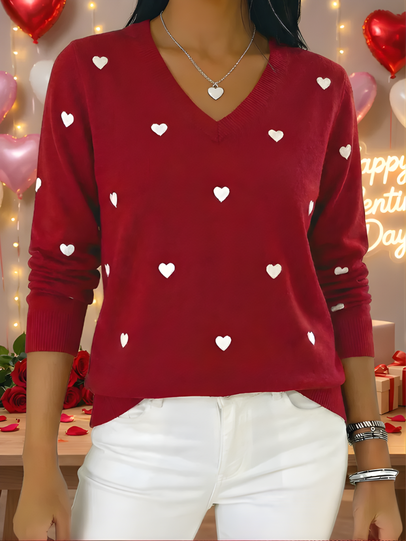 Furora™ | Heart print V-neck Sweater
