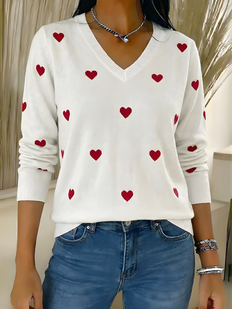 Furora™ | Heart print V-neck Sweater