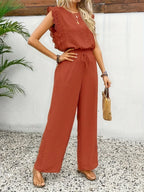 Zella™ Elegant Two-Piece Set | Lace-Trimmed Top and Wide-Leg Trousers
