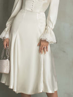 Vintage Lace Trim Polyester Satin Midi Dress