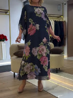 Floral Print Maxi Dress Lightweight Chiffon Comfort