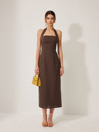 Cotton & Linen Halter Backless Split Dress