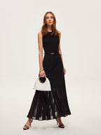 Semi-Sheer Mesh Flared Dress Without Belt