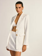Scalloped Trim Metal Button Blazer