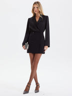 Satin-Paneled Double-Breasted Blazer Dress