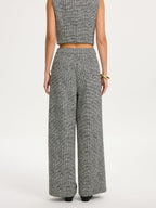 Metal Detail Tweed Wide-Leg Pants