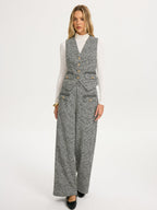 Metal Detail Tweed Wide-Leg Pants
