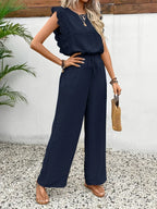 Zella™ Elegant Two-Piece Set | Lace-Trimmed Top and Wide-Leg Trousers