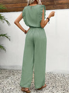 Zella™ Elegant Two-Piece Set | Lace-Trimmed Top and Wide-Leg Trousers