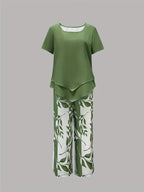 Avy™ | Casual Leaf Print Two-Piece Set